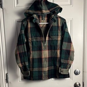 Lauren Ralph Lauren Dark Green Plaid Hooded Jacket